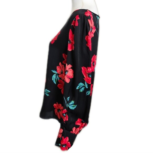 Express Pretty Poppies Bold Floral Boho Blouse, black red & green, S - Picture 2 of 8